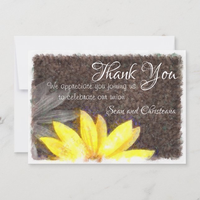 Tarjeta De Agradecimiento Acuarela floral simple de la margarita amarilla y (Anverso)