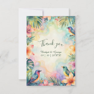 Tarjeta De Agradecimiento Acuarela floral tropical aves Hawaii Boda