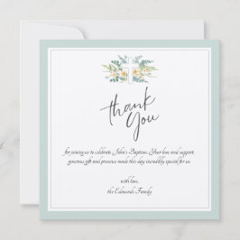 Tarjeta De Agradecimiento Acuarela floral verde Bautizo 