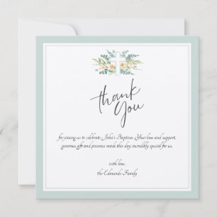 Tarjeta De Agradecimiento Acuarela floral verde Bautizo
