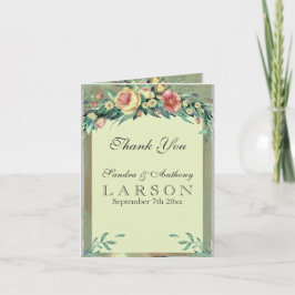 Tarjeta De Agradecimiento Acuarela Floral Verde y Boda Rosa Gracias