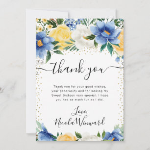 Tarjeta De Agradecimiento Acuarela Flores Azules y Amarillas Dulces 16