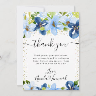 Tarjeta De Agradecimiento Acuarela Flores Azules y Navy Dulces 16