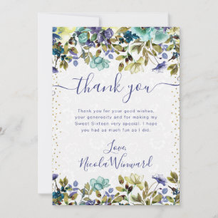 Tarjeta De Agradecimiento Acuarela Flores Azules y Navy Dulces 16