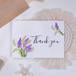 Tarjeta De Agradecimiento Acuarela flores de lavanda y verde
