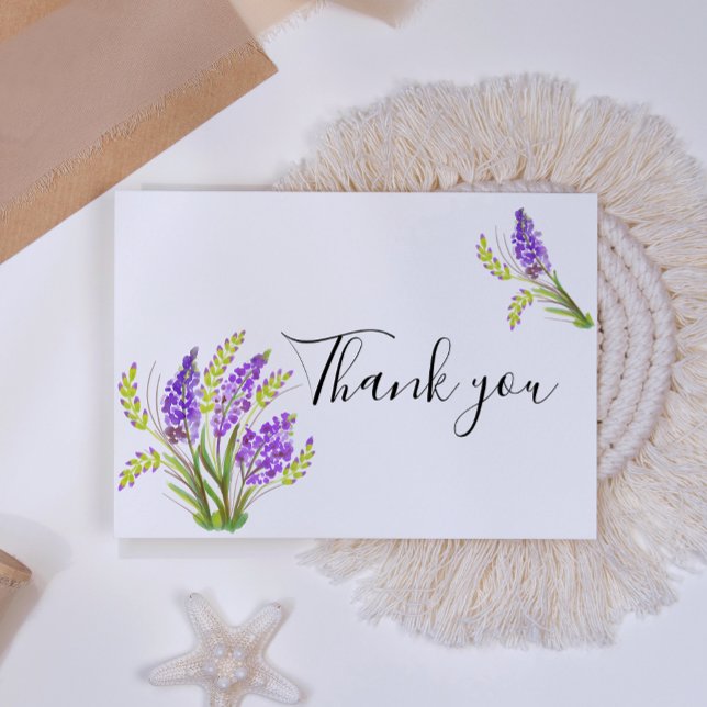 Tarjeta De Agradecimiento Acuarela flores de lavanda y verde (Subido por el creador)