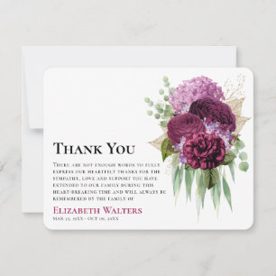 Tarjeta De Agradecimiento Acuarela Flores púrpuras y Simapía eucalipto