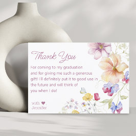Tarjeta De Agradecimiento acuarela flores silvestres graduación guión rosa