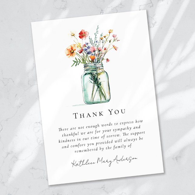 Tarjeta De Agradecimiento Acuarela Flores silvestres Simpatizantes Funeral (Subido por el creador)