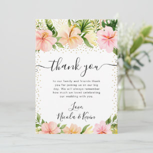 Tarjeta De Agradecimiento Acuarela Flores Tropicales Rosadas Boda