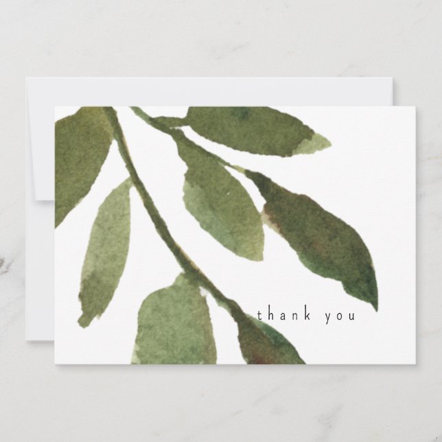 Tarjeta De Agradecimiento Acuarela Foliage Stem Simple Funeral Gracias (Anverso)
