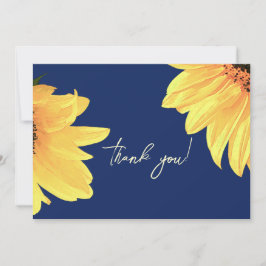 Tarjeta De Agradecimiento Acuarela girasoles Boda azul oscuro