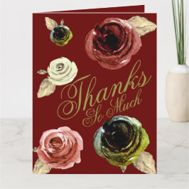 Tarjeta De Agradecimiento Acuarela Gold y escritura de BorgoñaMuchas gracias