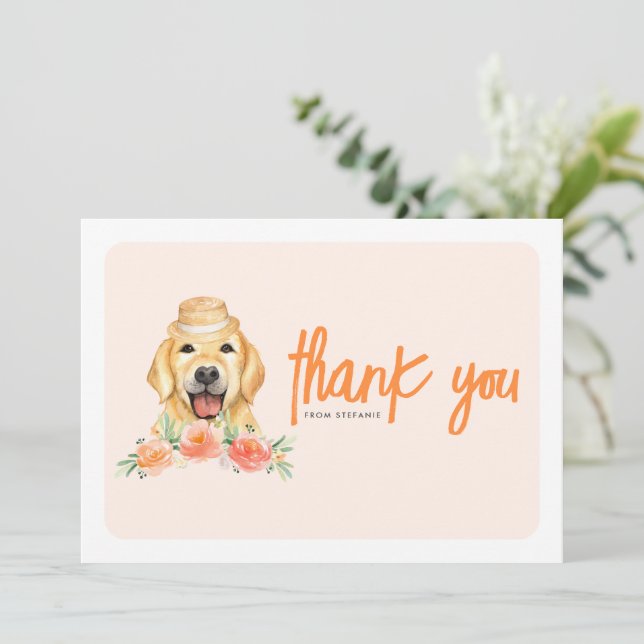 Tarjeta De Agradecimiento Acuarela Golden Retriever Peach Flowday (Anverso de pie)