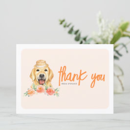 Tarjeta De Agradecimiento Acuarela Golden Retriever Peach Flowday