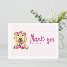 Tarjeta De Agradecimiento Acuarela Golden Retriever Purple Floral Cumpleaños