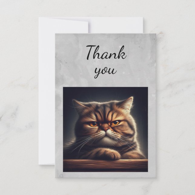 Tarjeta De Agradecimiento Acuarela Grumpy Grouchy Cat Kitten Mascota Animal (Anverso)