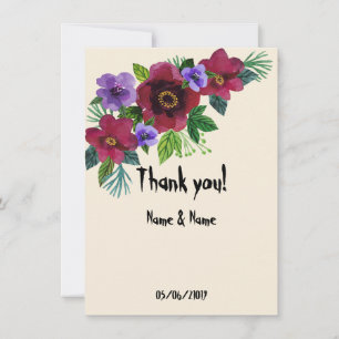 Tarjeta De Agradecimiento Acuarela hermosas flores romántico mármol elegante