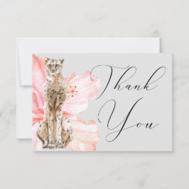 Tarjeta De Agradecimiento Acuarela Hibisco Tropical Safari Leopardo