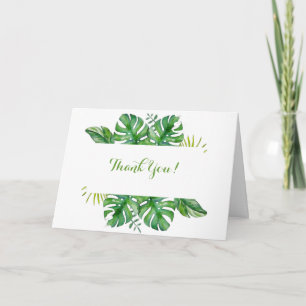 Tarjeta De Agradecimiento Acuarela Hojas de Monstera Verdes Tropicales Boda