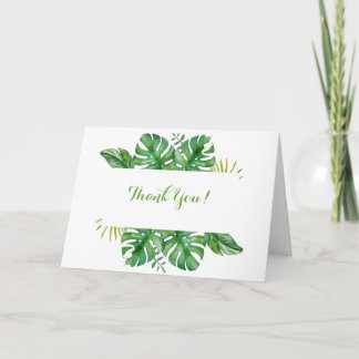 Tarjeta De Agradecimiento Acuarela Hojas de Monstera Verdes Tropicales Boda 