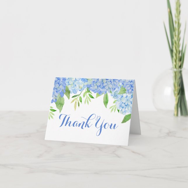 Tarjeta De Agradecimiento Acuarela Hydrangea Floral Azul Gracias (Anverso)