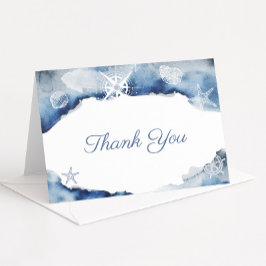 Tarjeta De Agradecimiento Acuarela Indigo Océano Náutico Ducha Cumpleaños