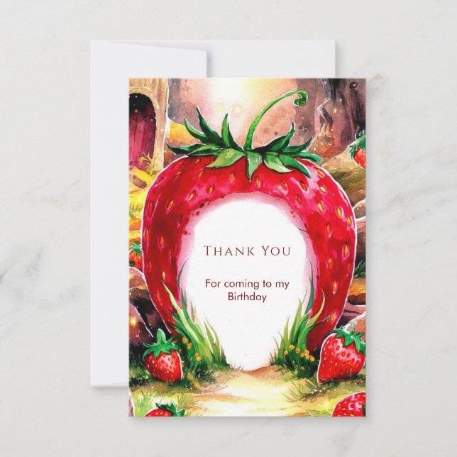 Tarjeta De Agradecimiento Acuarela Juicy Sweet Strawberry Birthday (Anverso)
