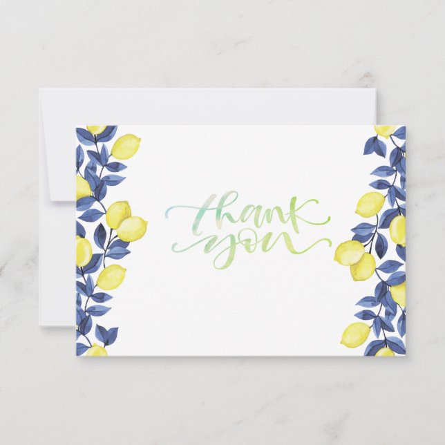 Tarjeta De Agradecimiento Acuarela Lemons Azul Mediterráneo (Anverso)