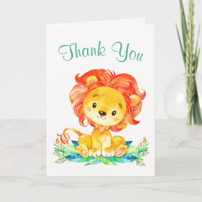 Tarjeta De Agradecimiento Acuarela León Gracias (Anverso)