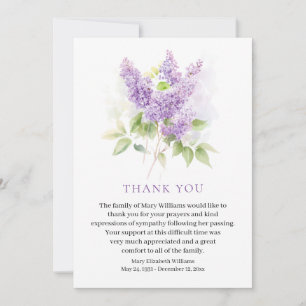 Tarjeta De Agradecimiento Acuarela Lilac Funeral