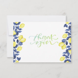 Tarjeta De Agradecimiento Acuarela Limones Azules Mediterráneo
