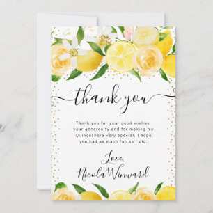 Tarjeta De Agradecimiento Acuarela Limones y Flores Quinceañera