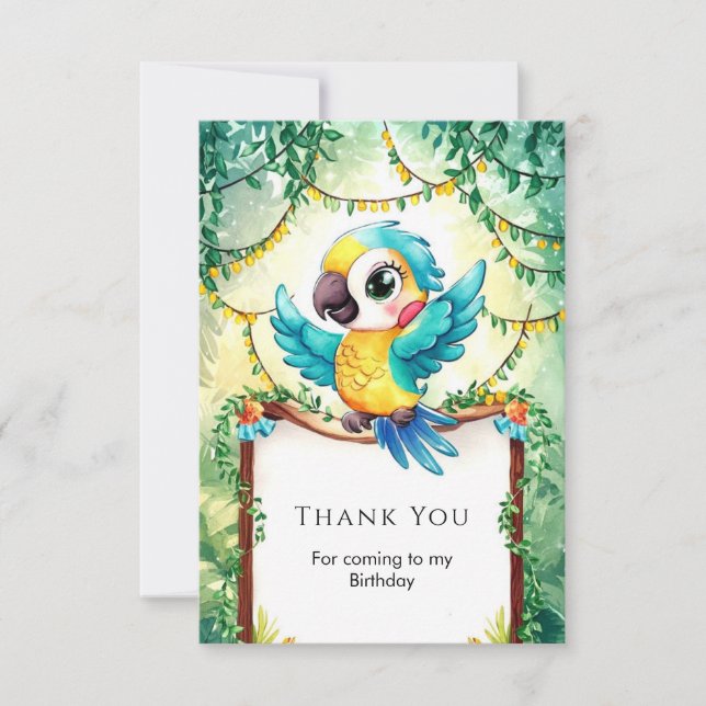 Tarjeta De Agradecimiento Acuarela Loro Colorido Cumpleaños (Anverso)
