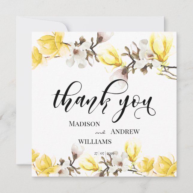 Tarjeta De Agradecimiento Acuarela Magnolia Blossom Calligraphy Gracias (Anverso)