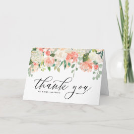 Tarjeta De Agradecimiento Acuarela Marfil Peach Peony y Hydrangea Boda