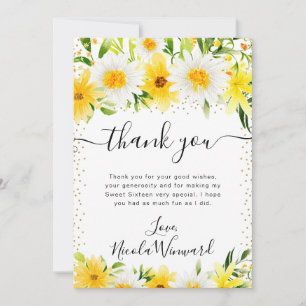 Tarjeta De Agradecimiento Acuarela Margaritas y Flores Amarillas Dulces 16