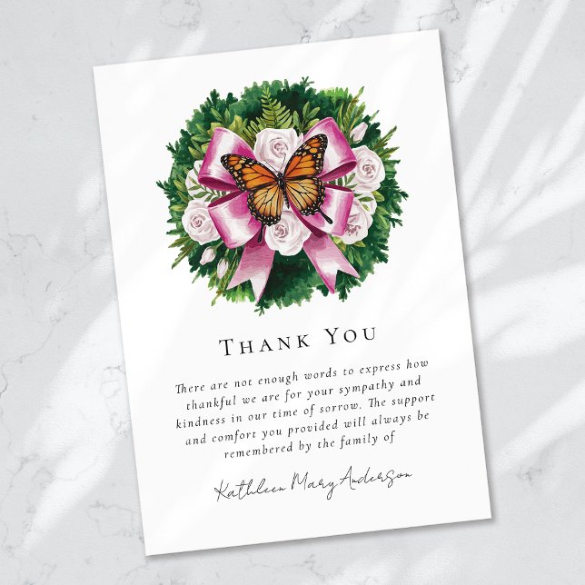 Tarjeta De Agradecimiento Acuarela Mariposa Flora Simpatía Funeral (Subido por el creador)