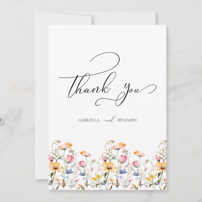 Tarjeta De Agradecimiento Acuarela Meadow Boda de flores silvestres gracias  (Anverso)