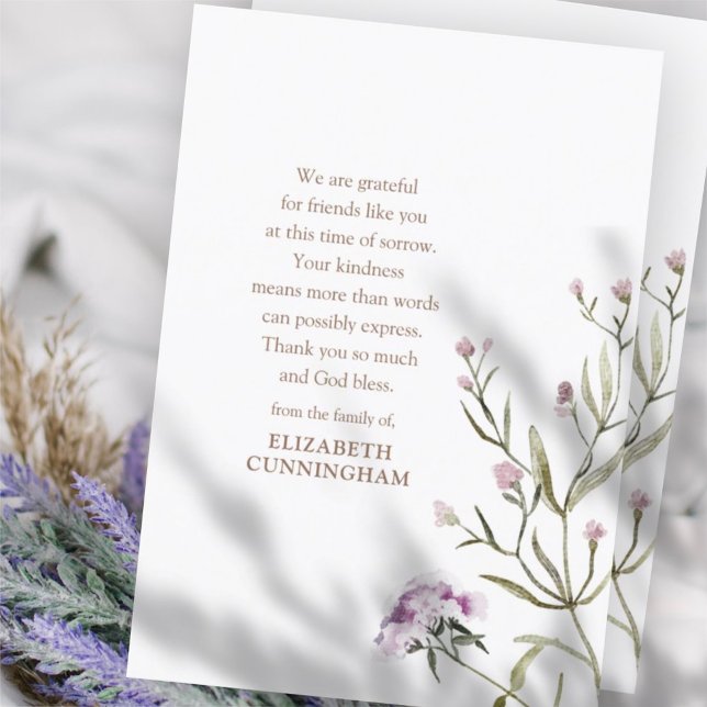 Tarjeta De Agradecimiento Acuarela Memorial Botánicos Florales Moda moderna (Subido por el creador)