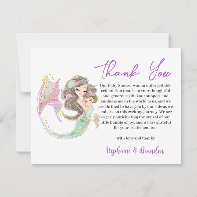 Tarjeta De Agradecimiento Acuarela MERMAID Bajo El Mar Gracias (Anverso)
