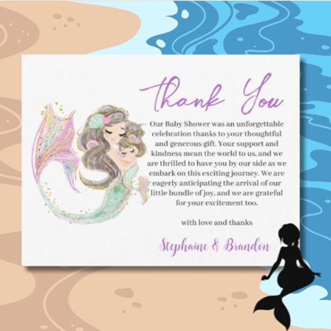 Tarjeta De Agradecimiento Acuarela MERMAID Bajo El Mar Gracias (Express your gratitude with this enchanting MERMAID Under The Sea Thank You card )