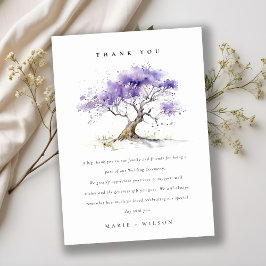Tarjeta De Agradecimiento Acuarela mínima Lilac Jacaranda Tree Boda