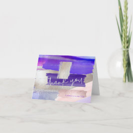 Tarjeta De Agradecimiento Acuarela moderna, oro Rosa violeta gracias