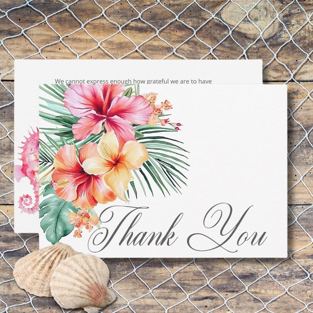 Tarjeta De Agradecimiento Acuarela moderna Palms y Boda de la escena de play (Watercolor Modern Palms & Beach Scene Wedding Thank You Card)