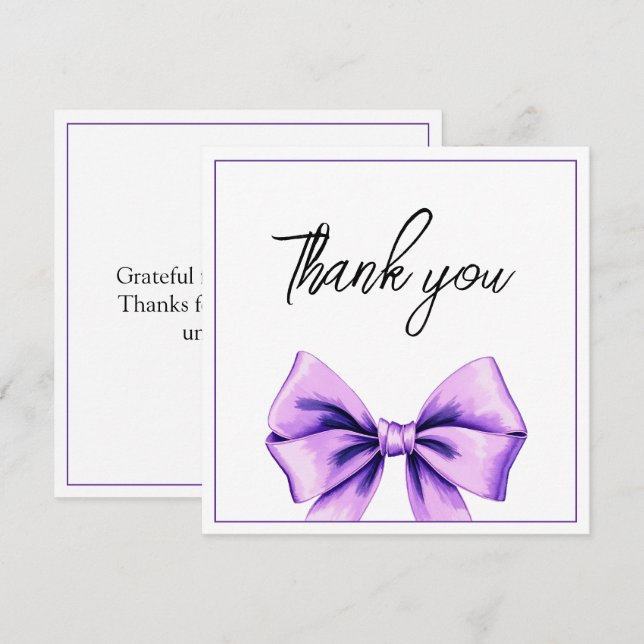 Tarjeta De Agradecimiento Acuarela Morado Bow Dulce 16 Cumpleaños (Anverso / Reverso)
