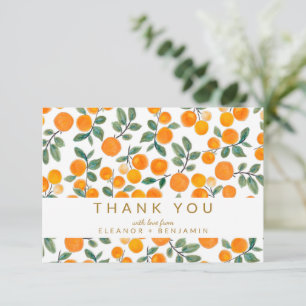 Tarjeta De Agradecimiento Acuarela Naranja Cítrico Boda Personalizada