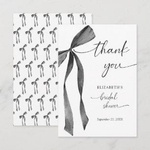 Tarjeta De Agradecimiento Acuarela Negra Coqueta Lazo Bridal Shower