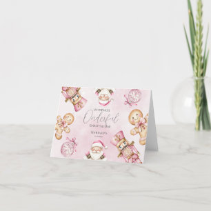 Tarjeta De Agradecimiento acuarela Nieve rosa Navidades de primer cumpleaños