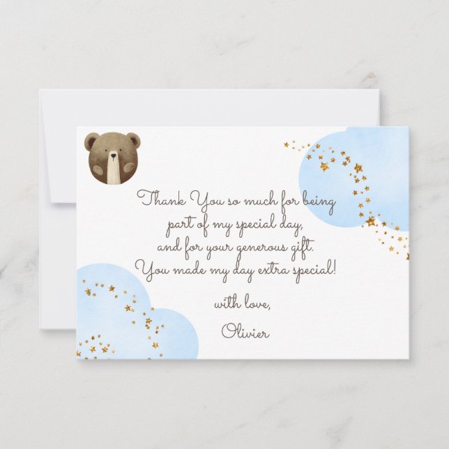 Tarjeta De Agradecimiento Acuarela nuestro oso pequeño es un cumpleaños de b (Anverso)